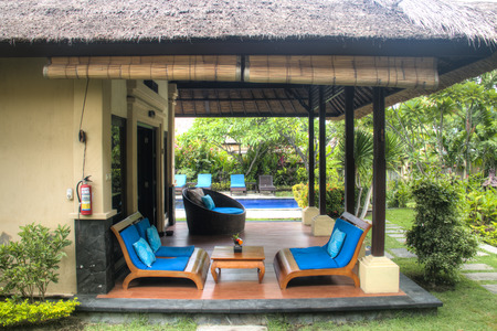 Fancy hotel room with private swimming pool in Pemuteran in Bali, Indonesiaのeditorial素材