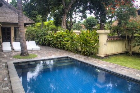 Fancy hotel room with private swimming pool in Pemuteran in Bali, Indonesiaのeditorial素材