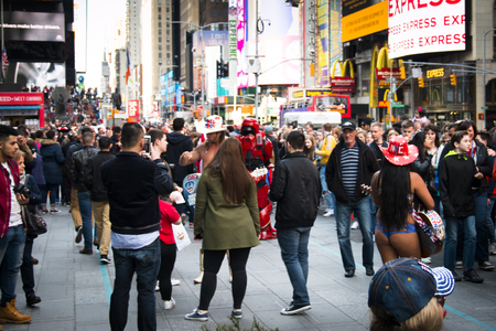 NEW YORK CITY, USA â APRIL 2018: Traffic and billboards on Times Square in Manhattan, New York City, USA with the naked cowboyのeditorial素材