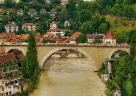 beautiful landscape scenic view of the old town in bern, switzerlandの写真素材