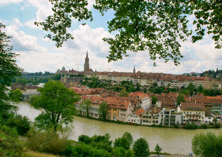beautiful landscape scenic view of the aare river. at the old town in bern, switzerlandの写真素材
