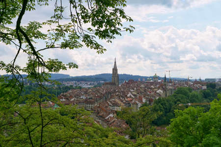 beautiful landscape scenic view of the old town city center in bern, switzerlandの写真素材