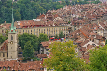 beautiful landscape scenic view of the old town city center in bern, switzerlandの写真素材