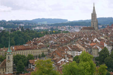 beautiful landscape scenic view of the old town city center in bern, switzerlandの写真素材
