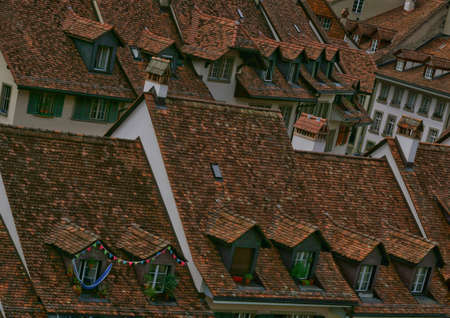 beautiful view of the architecture of the houses in the old town city center of bern, switzerlandの写真素材
