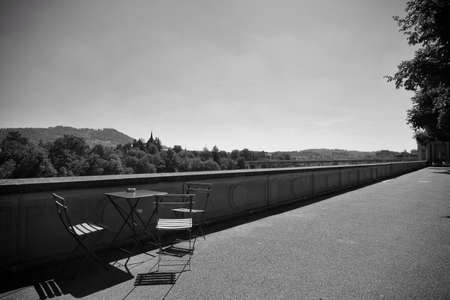 the beautiful view from the terrace at the Berner mÃ¼nster cathedral in the city center of Bern,...