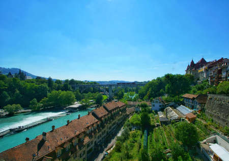 the beautiful view from the terrace at the Berner mÃ¼nster cathedral in the city center of Bern, Switzerlandの写真素材