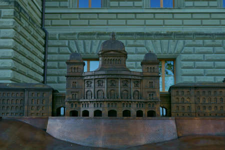 the beautiful small replica of the parliament building Bundeshaus in the city center of Bern, switzerlandの写真素材
