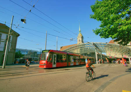 the beautiful street view of the old town. at the Bahnhof train station in Bern, Switzerlandの写真素材