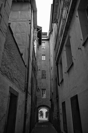 the beautiful alleyways at the city center in the old town of Bern, Switzerlandの写真素材