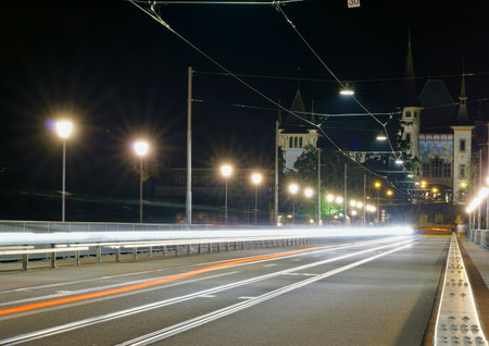 The Beautiful streets of the old town of Bern at nightの写真素材