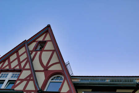 Beautiful architecture of the old houses and buildings at the streets of old town city center in Heidelberg, Germanyの写真素材