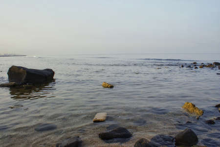 View of the horizon at the red sea coastline, in Jeddah, Saudi Arabiaの写真素材