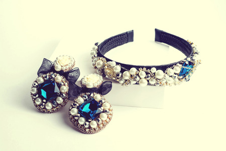 handmade earrings and hoop with jewels. Vintage style.の写真素材