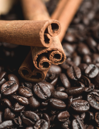 Cinnamon sticks and coffee beansの写真素材