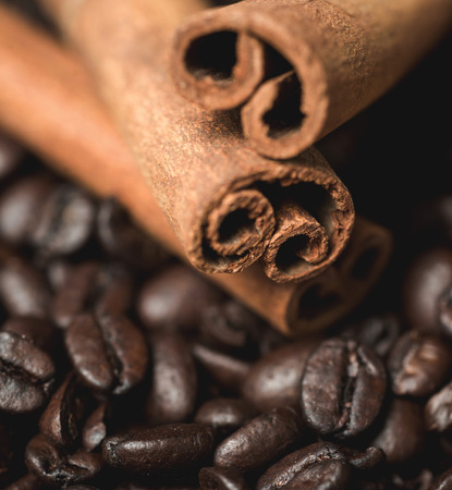Cinnamon sticks and coffee beansの写真素材