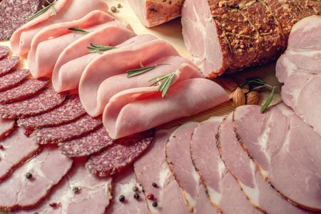 smoked meat on wood isolated on white.