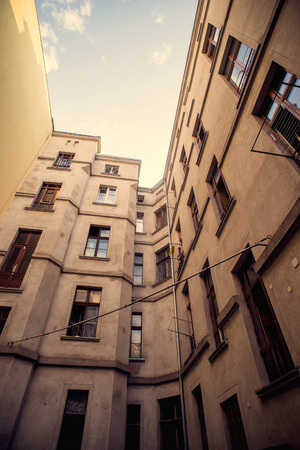 Facade of an old apartments building.の写真素材