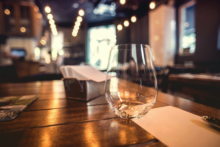 Close up picture of empty glasses in restaurant.の写真素材