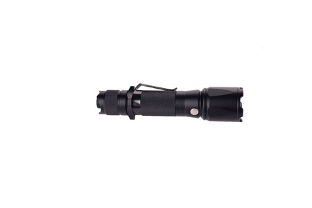 black LED flashlight isolated on white background.の写真素材