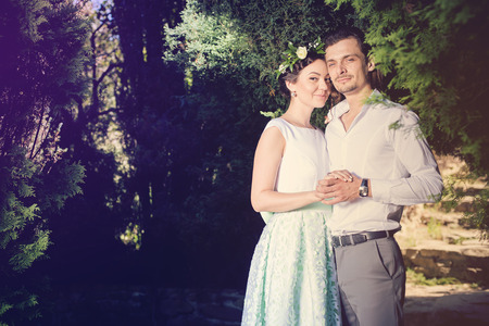 Bride and groom. Wedding session in the park.の写真素材