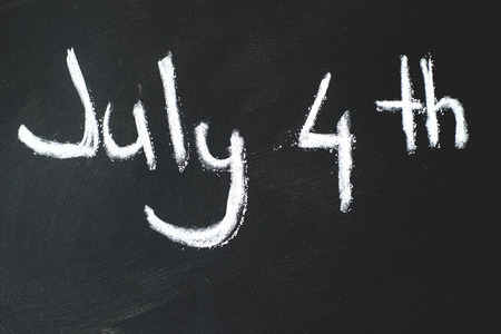 black chalkboard in classroom with flag of us...4 th of Julyの写真素材