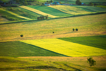 Sunny morning in mountain. Beautiful landscape compositionの写真素材