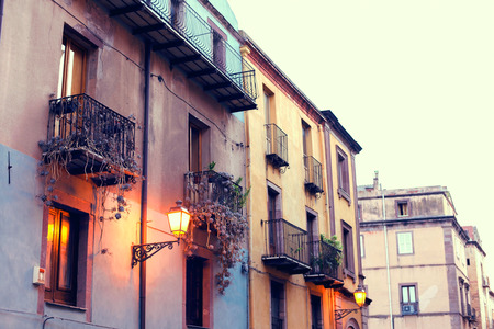Beautiful old town in Europe at sunsetの写真素材