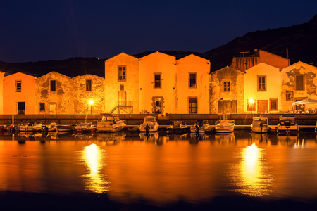 Night in the little town. Bosa. Sardiniaの写真素材