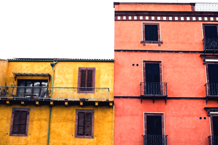 Nice mediterranean house facades with different colours.の写真素材