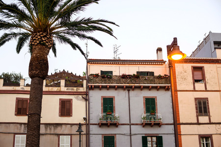 windows of colorful house in Bosa. Italy.の写真素材