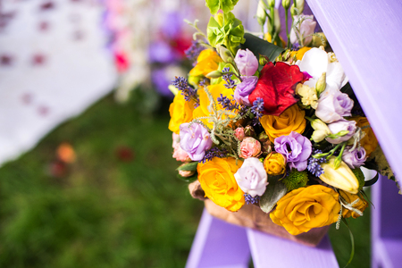 luxury wedding reception. Close up of beautiful flowers.の写真素材