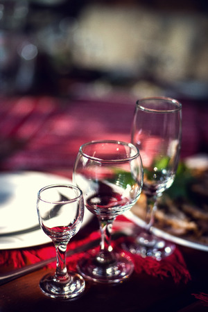 Close up picture of empty glasses in restaurant.の写真素材