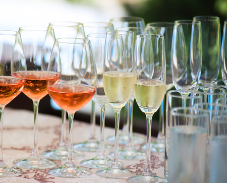 Close up picture of empty glasses in restaurant.の写真素材
