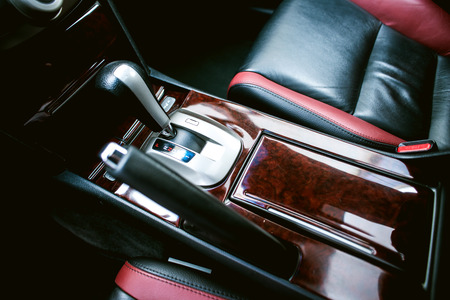 Interior view of car with leather salon. View of the interior of a modern automobile showing the dashboard.の写真素材