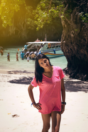 Young woman on the beach. Maya Bay, Kho Phi phi, Thailand.の写真素材