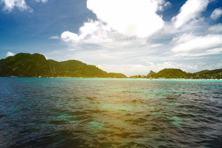 Travel vacation background - Tropical island with resorts - Phi-Phi island, Krabi Province, Thailandの写真素材