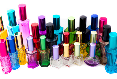 Different perfume bottles isolated on the white background.の写真素材