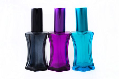 Different perfume bottles isolated on the white background.の写真素材
