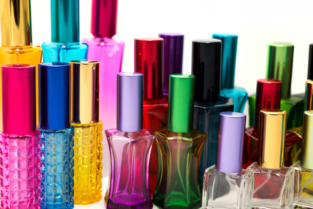 Different perfume bottles isolated on the white background.の写真素材