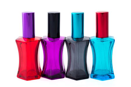 Different perfume bottles isolated on the white background.の写真素材