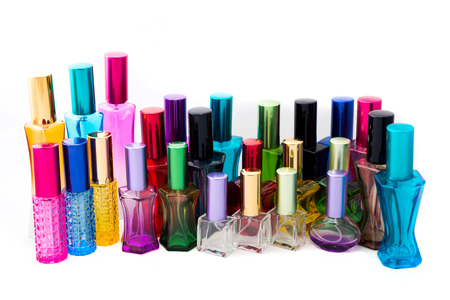 Different perfume bottles isolated on the white background.の写真素材