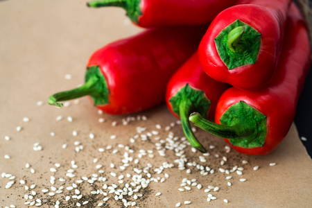 Hot chilli peppers on a paperの写真素材