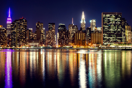 Night panorama of midtown New York City.の写真素材
