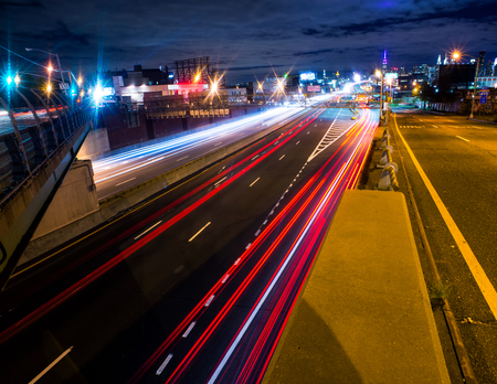 Night car traffic in Queens. New York City.の写真素材