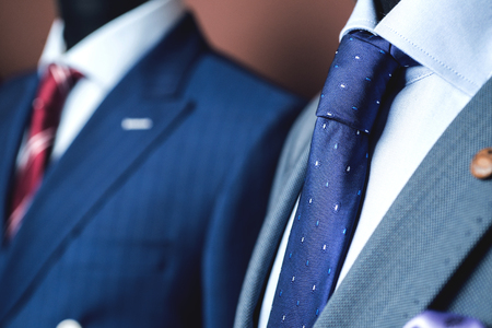 Close up of classic business attire with tie and elegant blazer.の写真素材