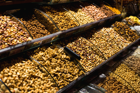 The famous oriental market. Dried nuts and spices in Istambul,の写真素材
