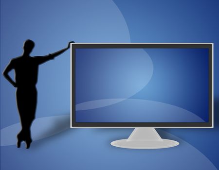 man resting on the left side of a large LCD TVの写真素材