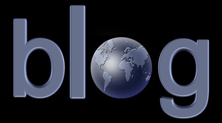 blog: 3d text with the world on a black backgroundの写真素材