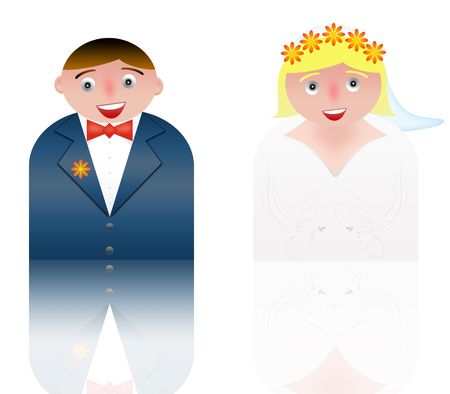people icons of married couple. white background and reflectionの写真素材
